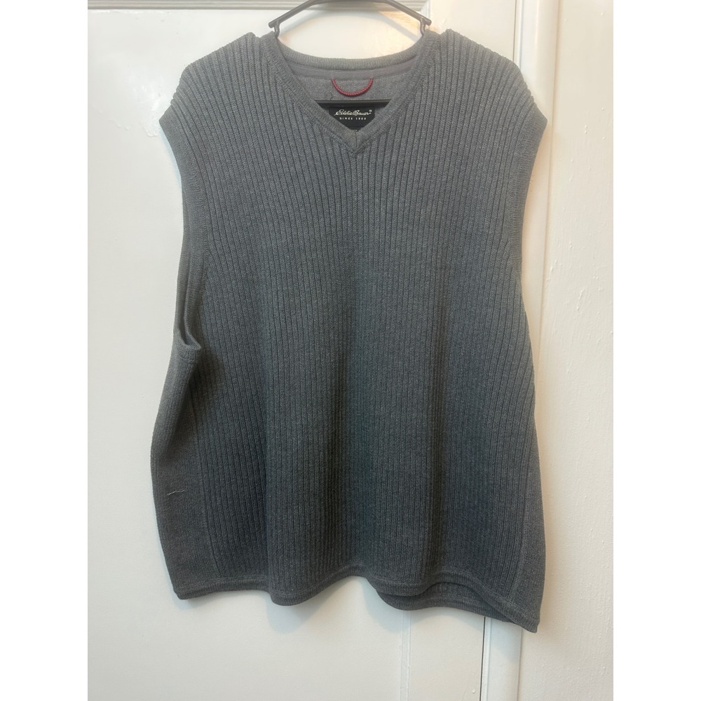Eddie Bauer Mens Gray Ribbed V-Neck Cotton Sweater Vest XXL Tall